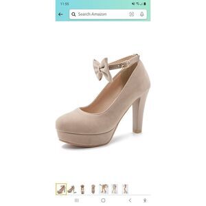 New Size 8.5 (40) Enelauge Beige Mary Jane Bow Tie Pump Platform High Heel Shoes